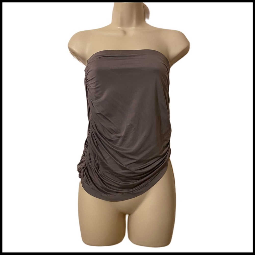 NWT YOUNG FABULOUS & BROKE GRAY STRAPLESS RUCHED TOP Sz SMALL